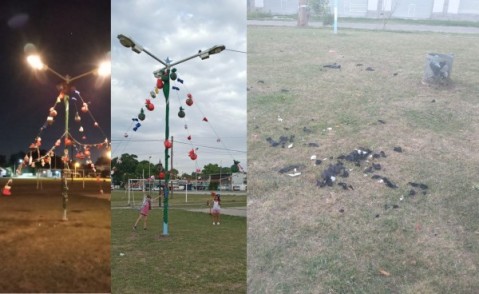 Indignante: les vandalizaron la decoración navideña a feriantes de una plaza barrial