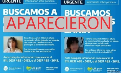 Aparecieron las dos adolescentes buscadas en General Rodríguez